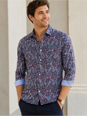 Boden Men’s Paisley Floral Button-Down Shirt | Regular Fit | Size Medium